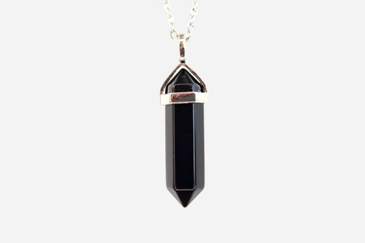 Black Onyx Hexagonal Natural Gemstone Pendant Necklace 50cm with Pouch - Mystic Gems