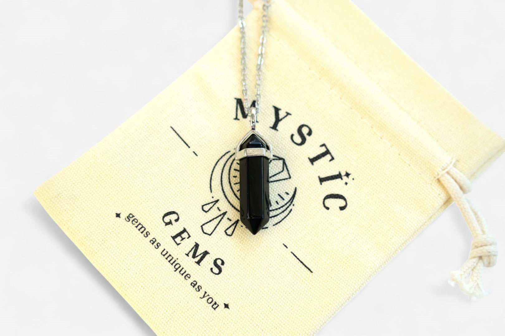 Black Onyx Hexagonal Natural Gemstone Pendant Necklace 50cm with Pouch - Mystic Gems