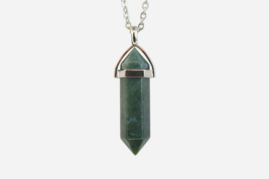 Moss Agate Hexagonal Natural Gemstone Pendant Necklace 50cm with Pouch - Mystic Gems