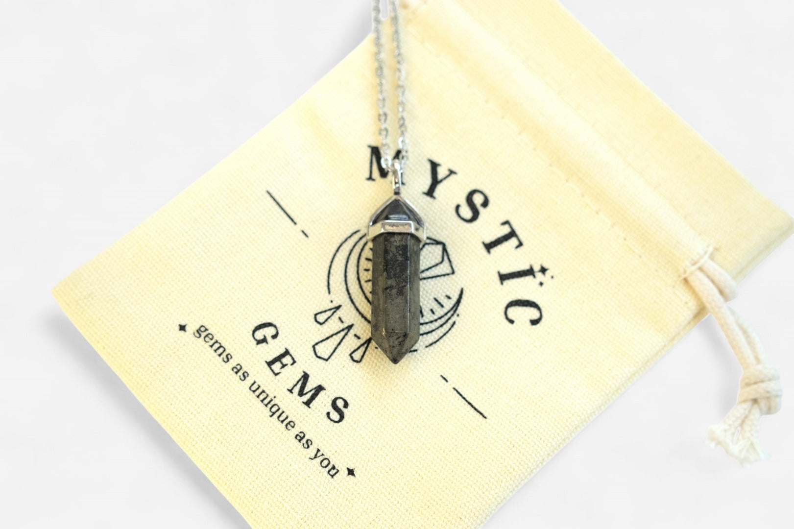 Pyrite Hexagonal Natural Gemstone Pendant Necklace 50cm with Pouch - Mystic Gems