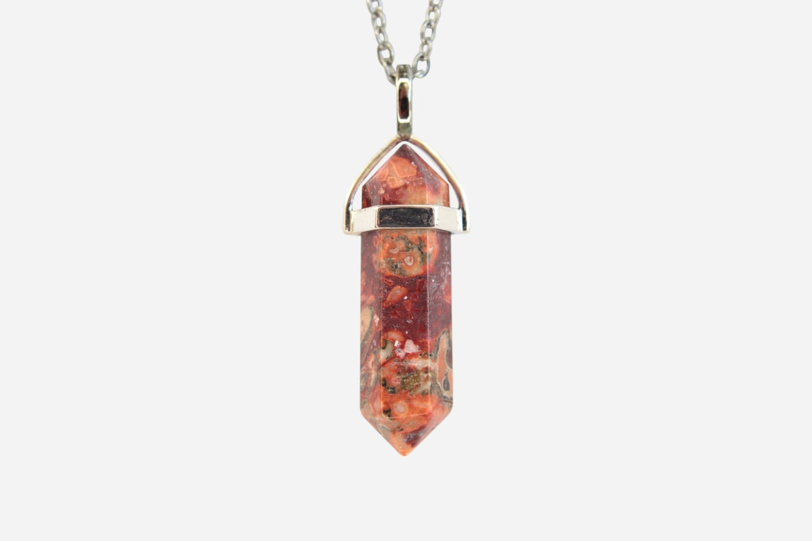 Red Leopard Skin Jasper Hexagonal Natural Gemstone Pendant Necklace 50cm with Pouch - Mystic Gems