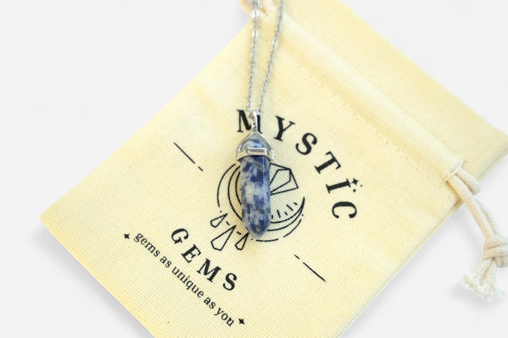 Light Sodalite Hexagonal Natural Gemstone Pendant Necklace 50cm with Pouch - Mystic Gems