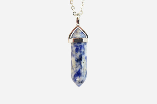 Light Sodalite Hexagonal Natural Gemstone Pendant Necklace 50cm with Pouch - Mystic Gems