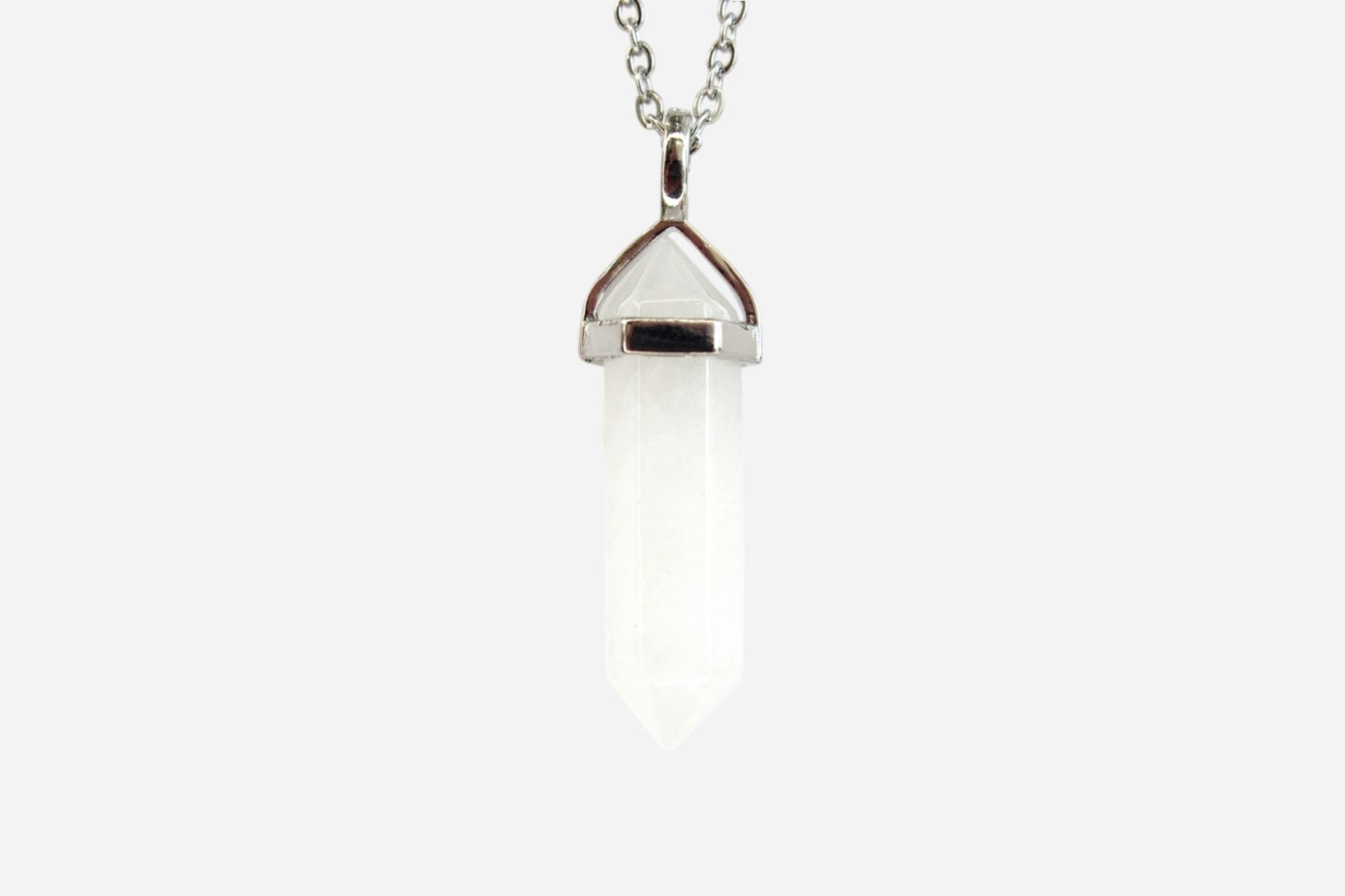 White Quartz Hexagonal Natural Gemstone Pendant Necklace 50cm with Pouch - Mystic Gems