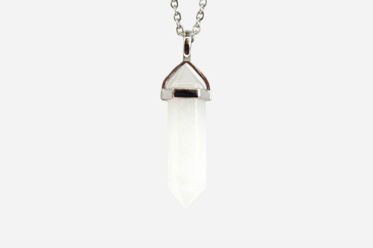 White Quartz Hexagonal Natural Gemstone Pendant Necklace 50cm with Pouch - Mystic Gems