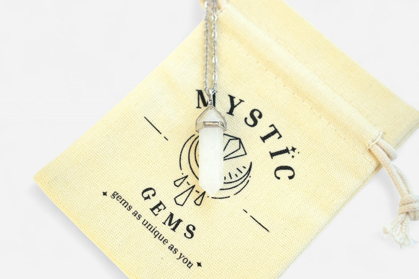 White Quartz Hexagonal Natural Gemstone Pendant Necklace 50cm with Pouch - Mystic Gems