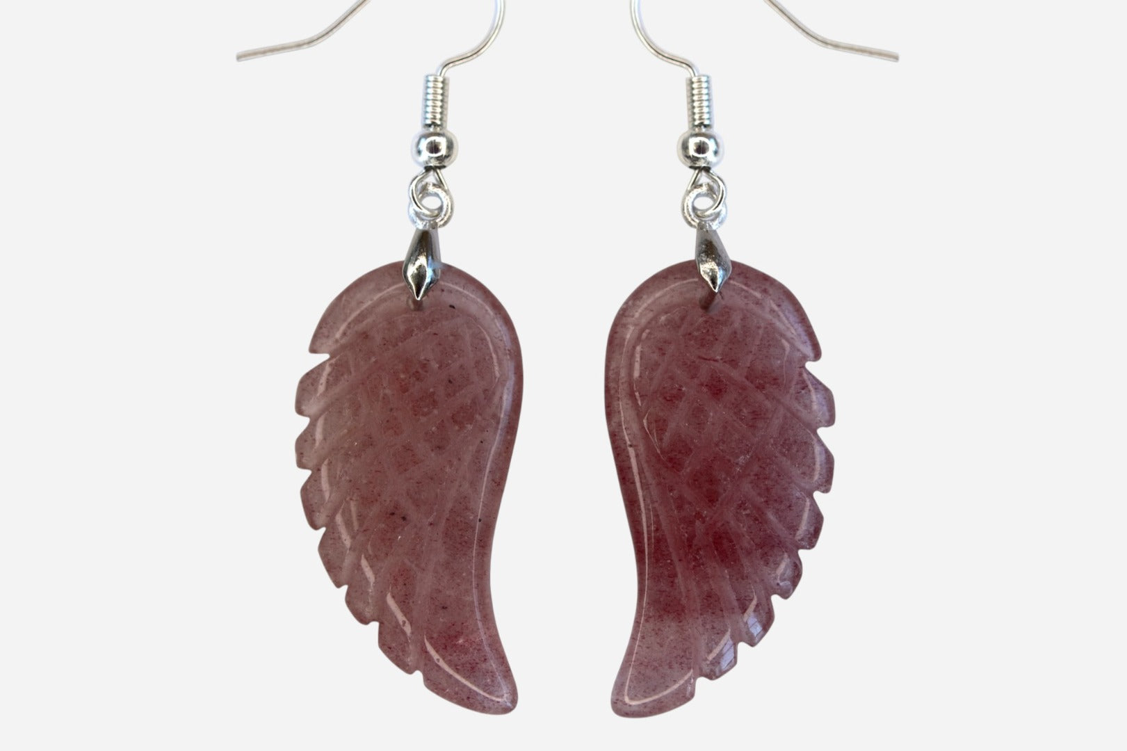 Ruby Quartz Big Angel Wing Natural Gemstone Earrings with Pouch - Mystic Gems