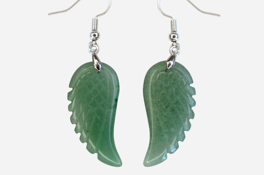 Green Aventurine Big Angel Wing Natural Gemstone Earrings with Pouch - Mystic Gems