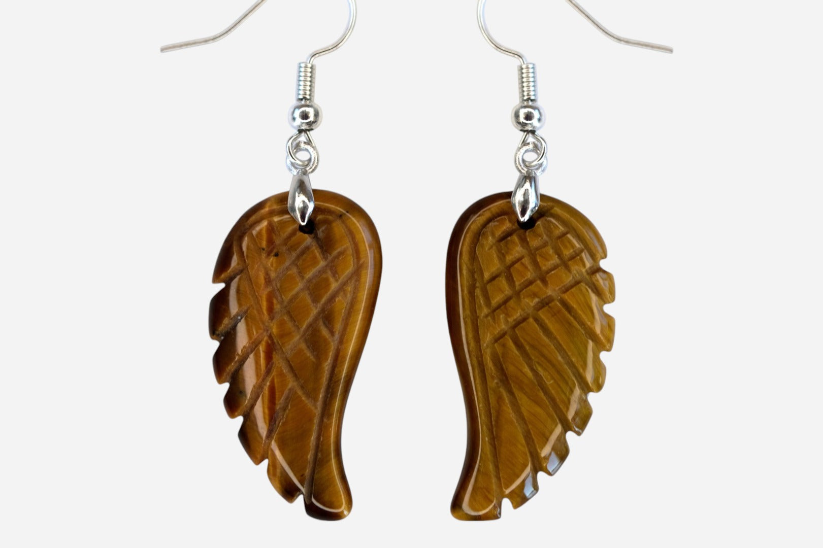 Tigers Eye Big Angel Wing Natural Gemstone Earrings with Pouch - Mystic Gems