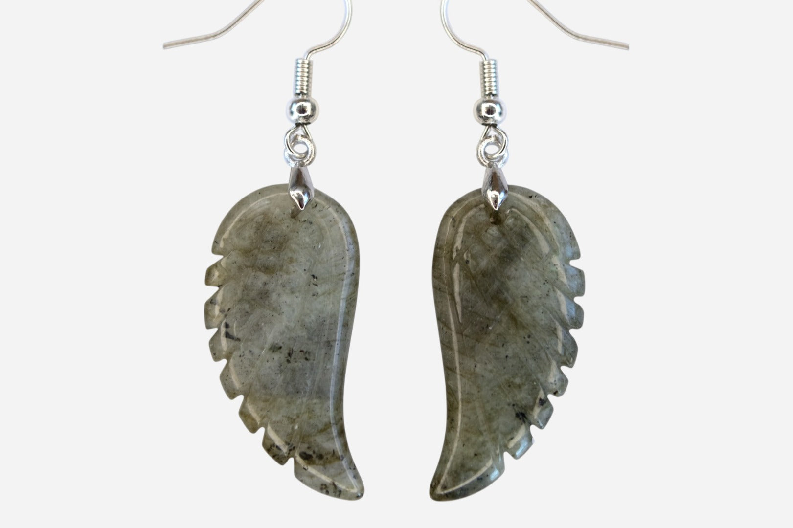 Labradorite Big Angel Wing Natural Gemstone Earrings with Pouch - Mystic Gems