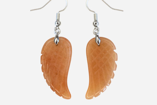 Red Aventurine Big Angel Wing Natural Gemstone Earrings with Pouch - Mystic Gems