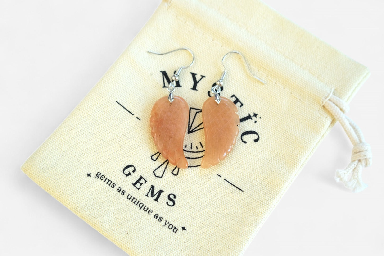 Red Aventurine Big Angel Wing Natural Gemstone Earrings with Pouch - Mystic Gems