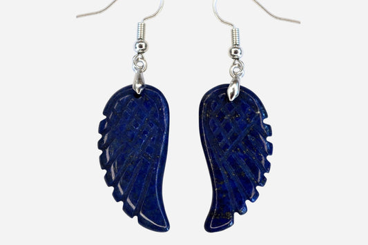Lapis Lazuli Big Angel Wing Natural Gemstone Earrings with Pouch - Mystic Gems