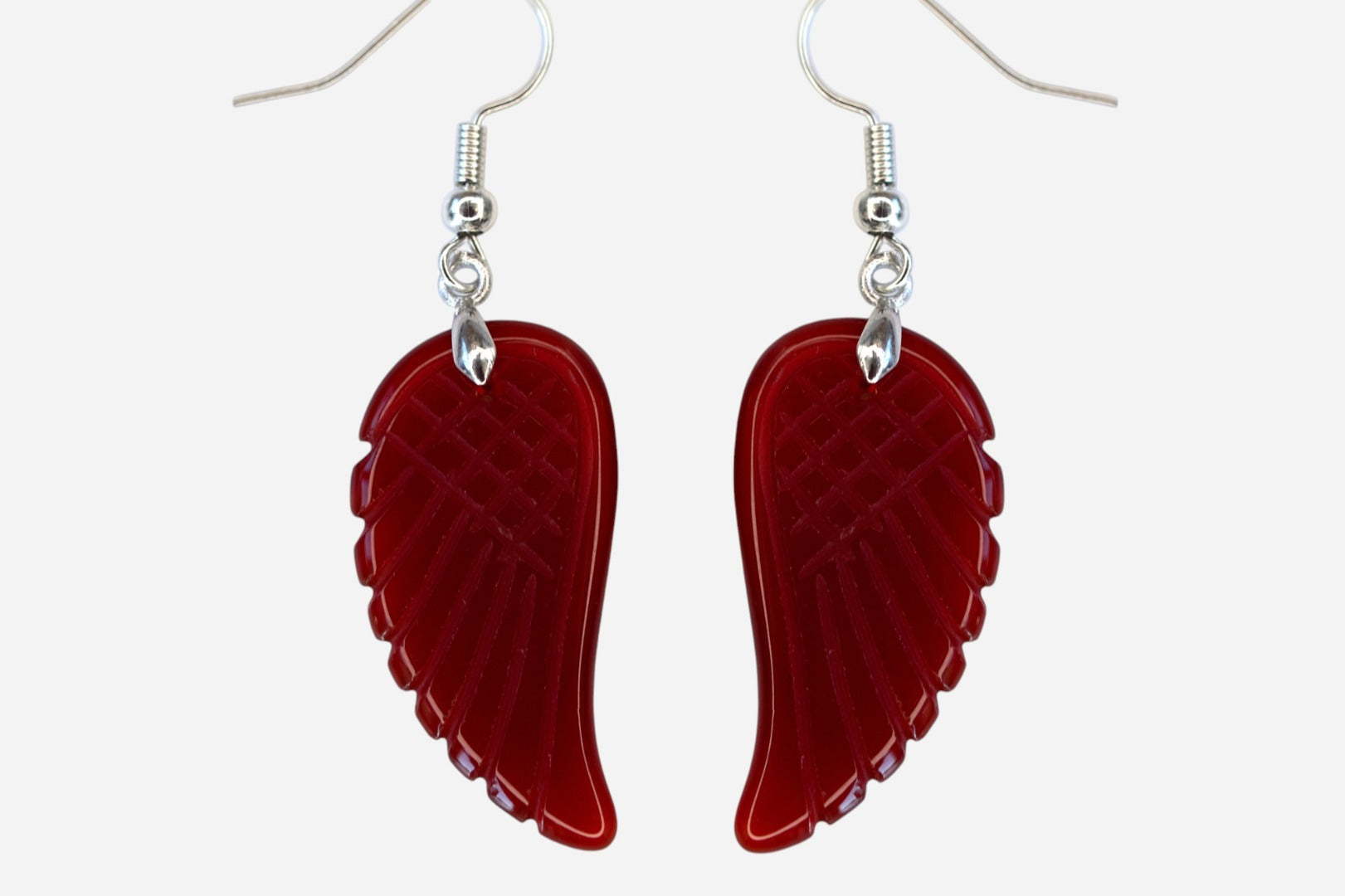 Red Agate Big Angel Wing Natural Gemstone Earrings with Pouch - Mystic Gems
