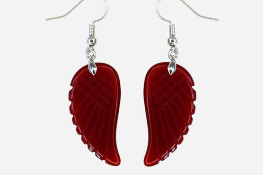 Red Agate Big Angel Wing Natural Gemstone Earrings with Pouch - Mystic Gems
