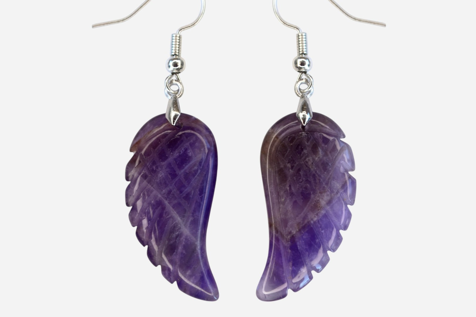 Amethyst Big Angel Wing Natural Gemstone Earrings with Pouch - Mystic Gems