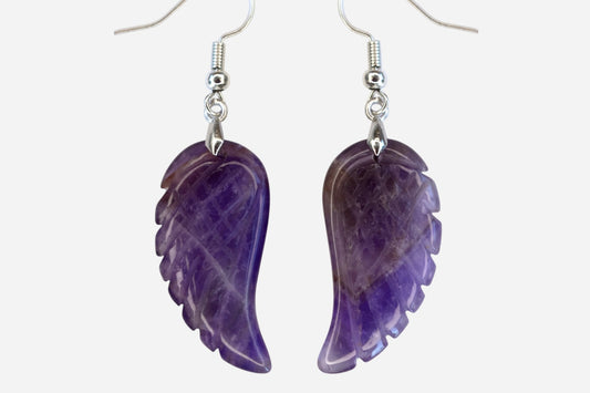 Amethyst Big Angel Wing Natural Gemstone Earrings with Pouch - Mystic Gems