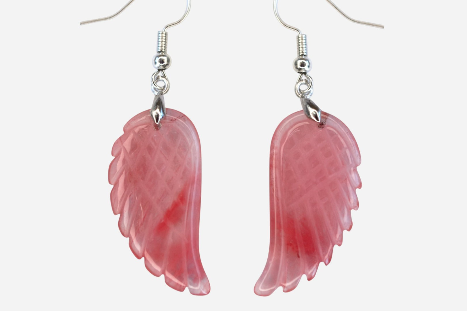 Cherry Quartz Big Angel Wing Natural Dyed Gemstone Earrings with Pouch - Mystic Gems