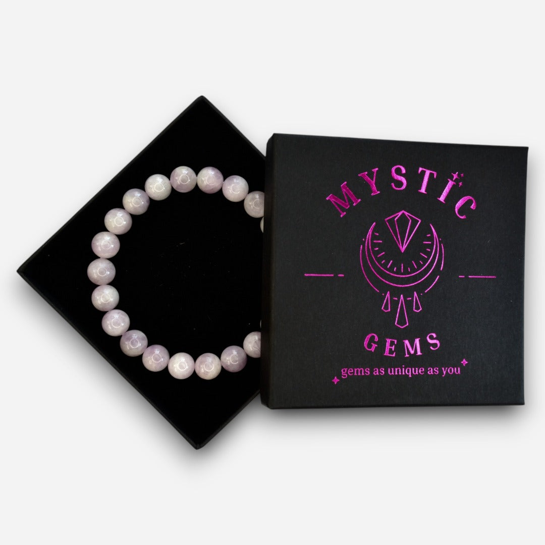 Kunzite 8mm Natural Gemstone Bracelet 6-9'' Elasticated with Box - Mystic Gems