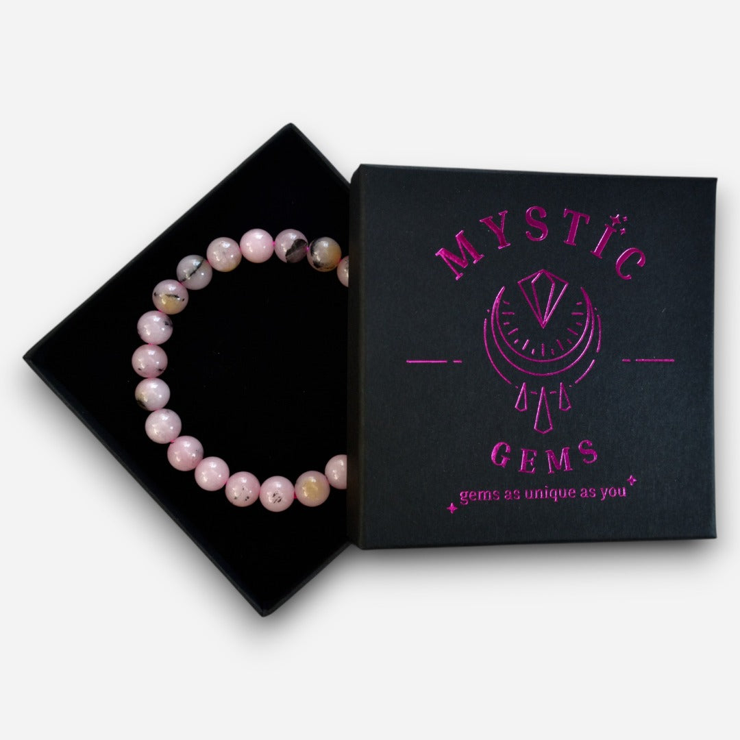 Pink Dendritic Agate 8mm Natural Gemstone Bracelet 6-9'' Elasticated with Box - Mystic Gems