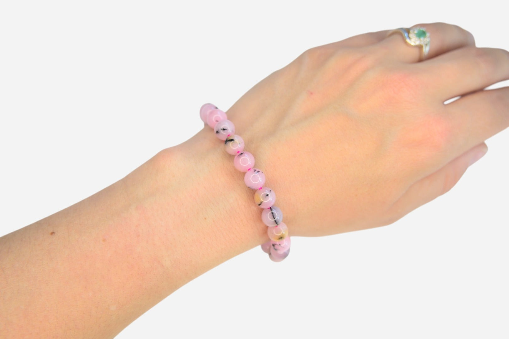 Pink Dendritic Agate 8mm Natural Gemstone Bracelet 6-9'' Elasticated with Box - Mystic Gems