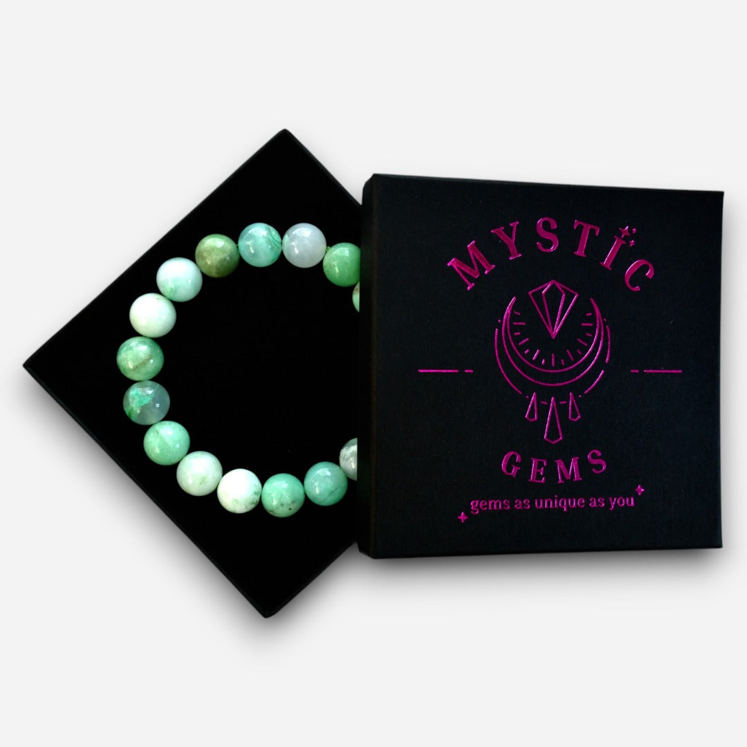 Chrysoprase 10mm Natural Gemstone Bracelet 6-9'' Elasticated with Box - Mystic Gems