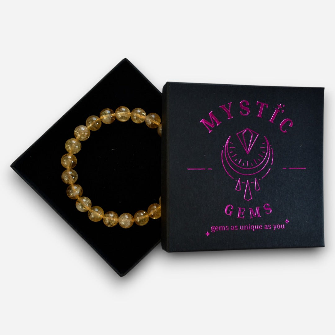 Citrine 8mm Natural Gemstone Bracelet 6-9'' Elasticated with Box - Mystic Gems