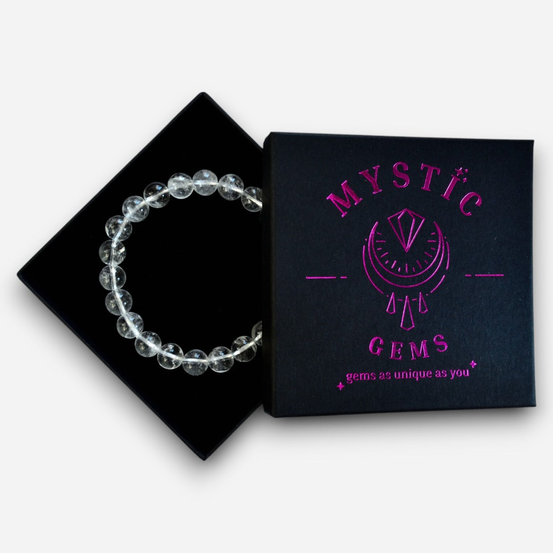 Clear Quartz 8mm Natural Gemstone Bracelet 6-9'' Elasticated with Box - Mystic Gems