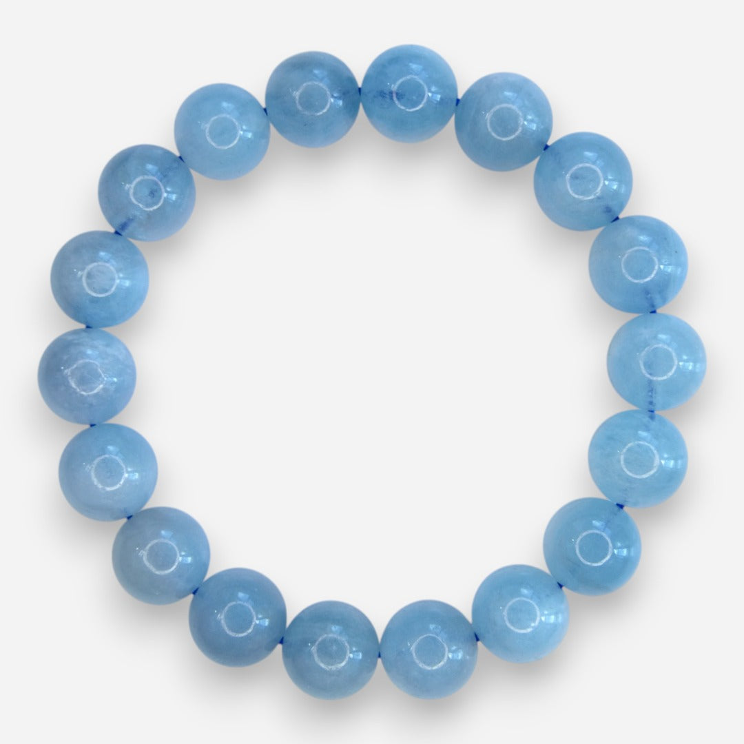 Aquamarine 10mm Natural Gemstone Bracelet 6-9'' Elasticated with Box - Mystic Gems