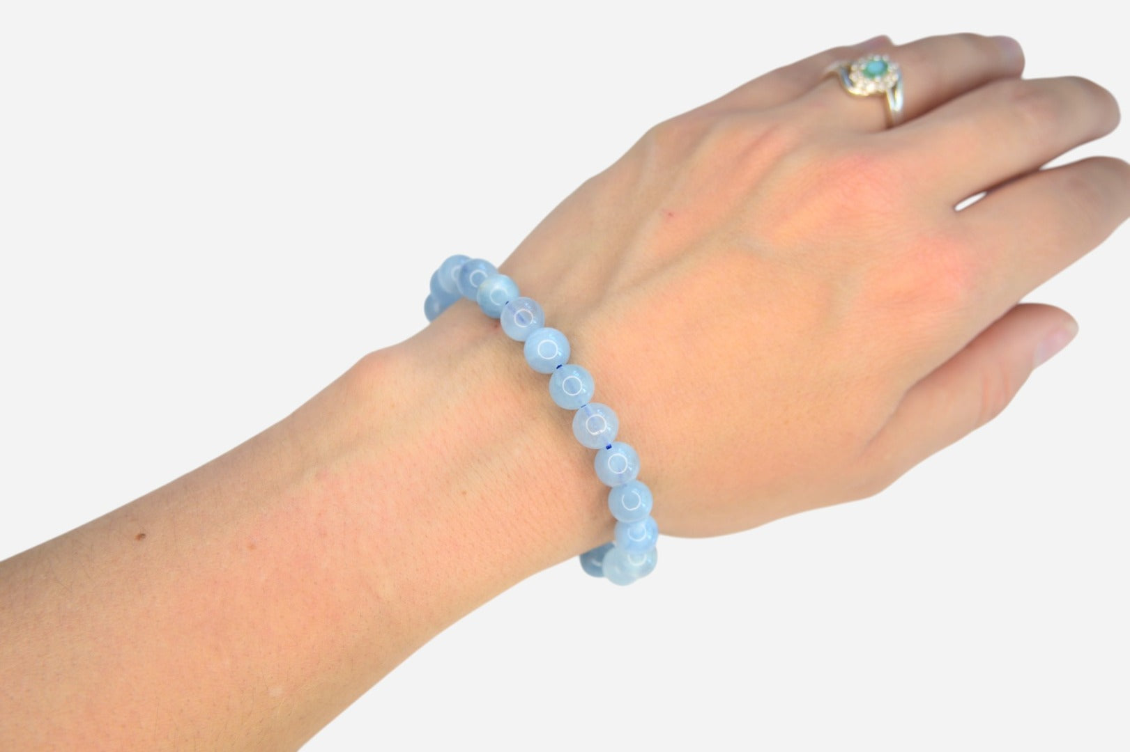 Aquamarine 8mm Natural Gemstone Bracelet 6-9'' Elasticated with Box - Mystic Gems