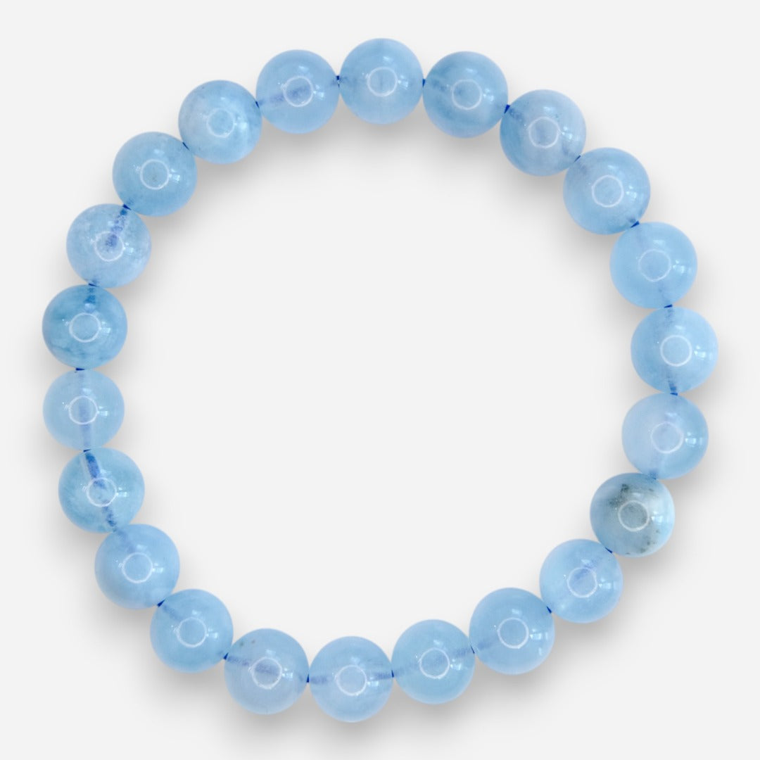 Aquamarine 8mm Natural Gemstone Bracelet 6-9'' Elasticated with Box - Mystic Gems