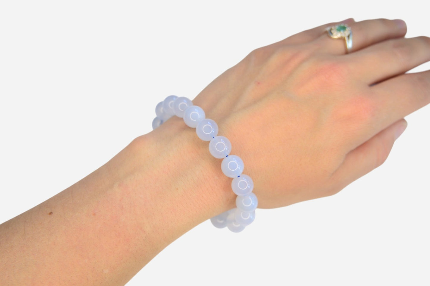 Blue Chalcedony 10mm Natural Gemstone Bracelet 6-9'' Elasticated with Box - Mystic Gems