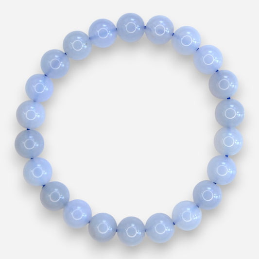 Blue Chalcedony 8mm Natural Gemstone Bracelet 6-9'' Elasticated with Box - Mystic Gems