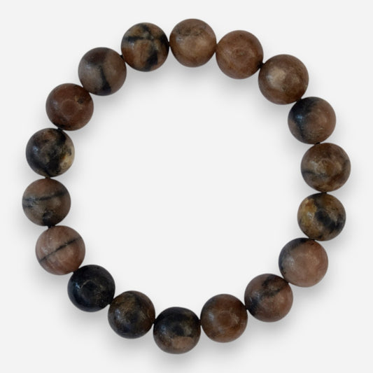 Chiastolite 10mm Natural Gemstone Bracelet 6-9'' Elasticated with Box - Mystic Gems