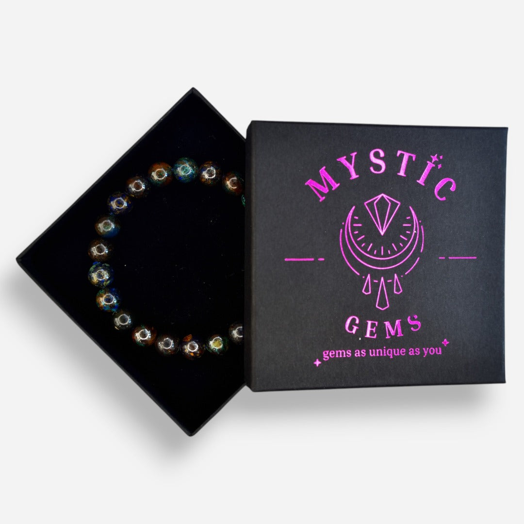 Azurite 8mm Natural Gemstone Bracelet 6-9'' Elasticated with Box - Mystic Gems