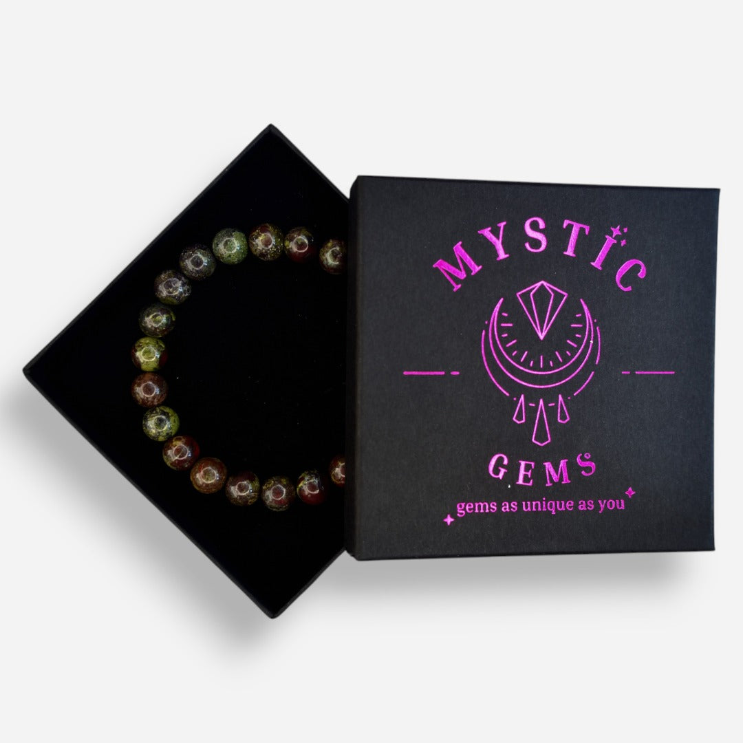 Dragon Blood 8mm Natural Gemstone Bracelet 6-9'' Elasticated with Box - Mystic Gems