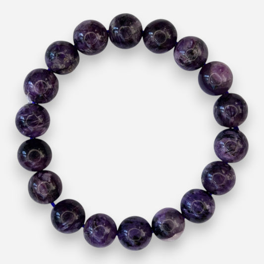 Charoite 10mm Natural Gemstone Bracelet 6-9'' Elasticated with Box - Mystic Gems