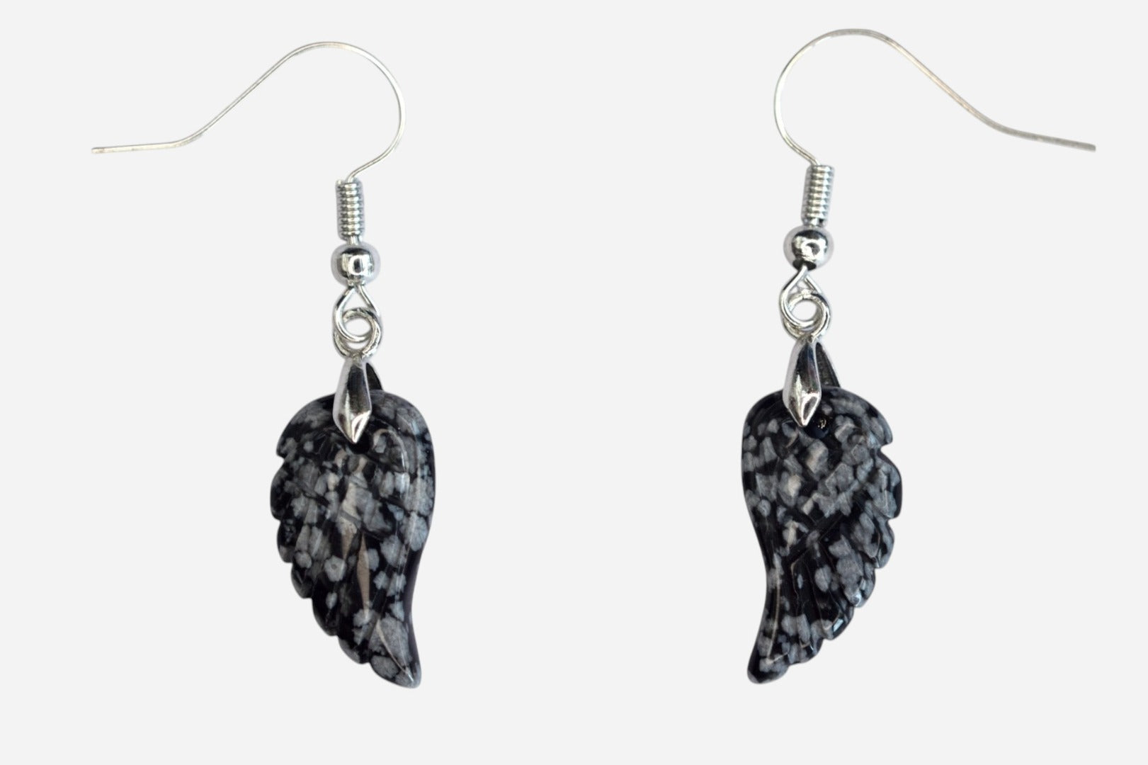 Snowflake Obsidian Small Angel Wing Natural Gemstone Earrings with Pouch - Mystic Gems