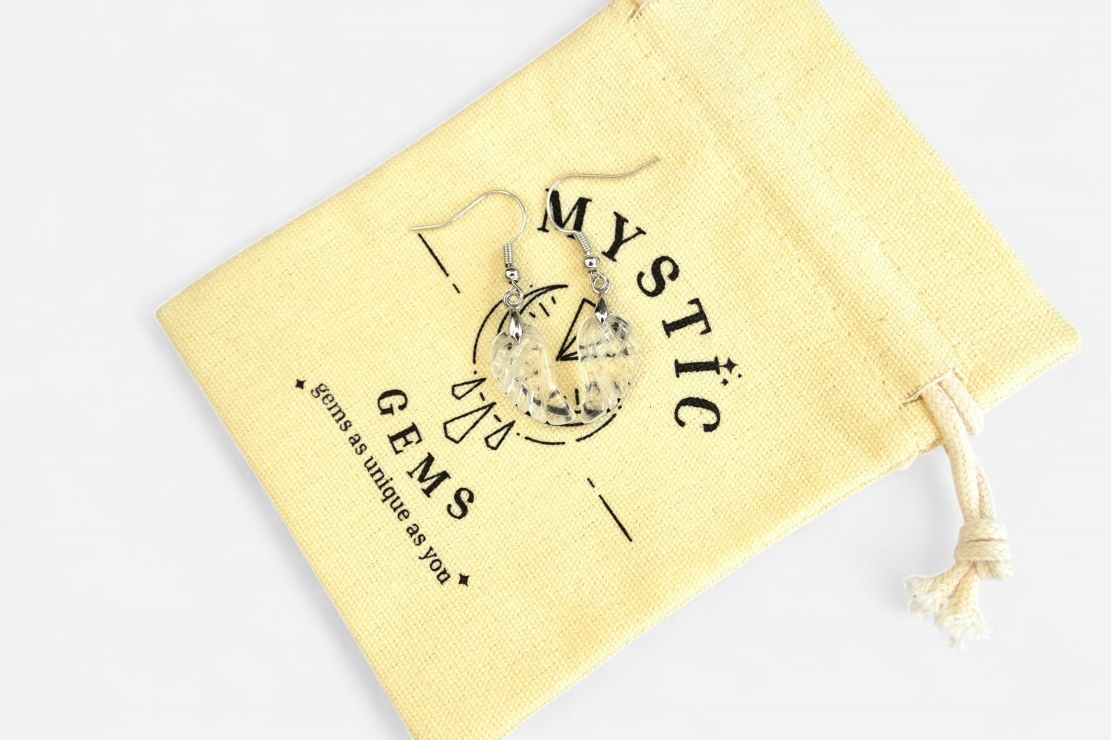 Clear Quartz Small Angel Wing Natural Gemstone Earrings with Pouch - Mystic Gems