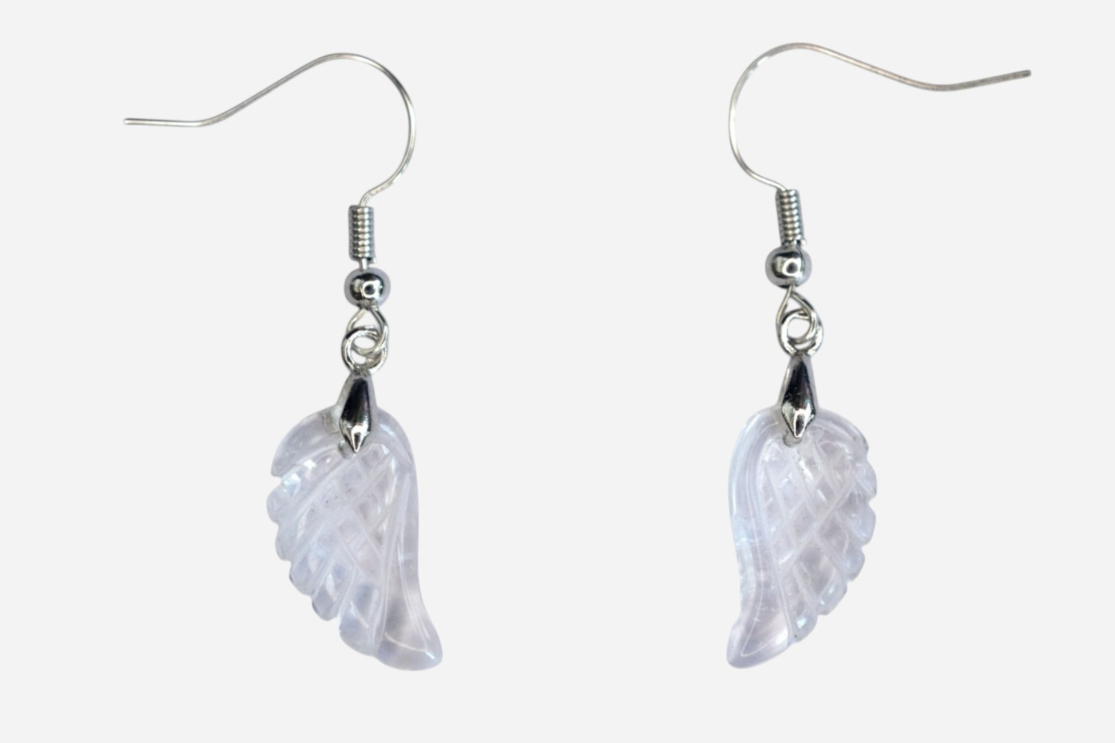 Clear Quartz Small Angel Wing Natural Gemstone Earrings with Pouch - Mystic Gems