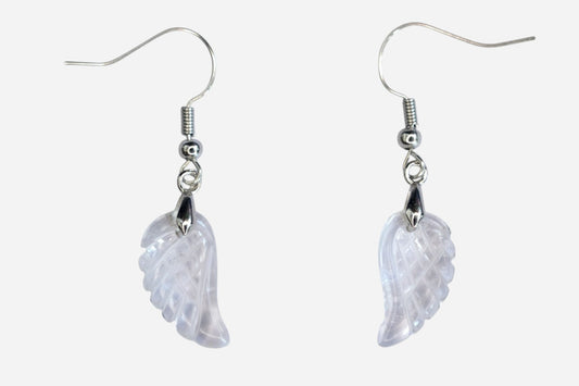 Clear Quartz Small Angel Wing Natural Gemstone Earrings with Pouch - Mystic Gems