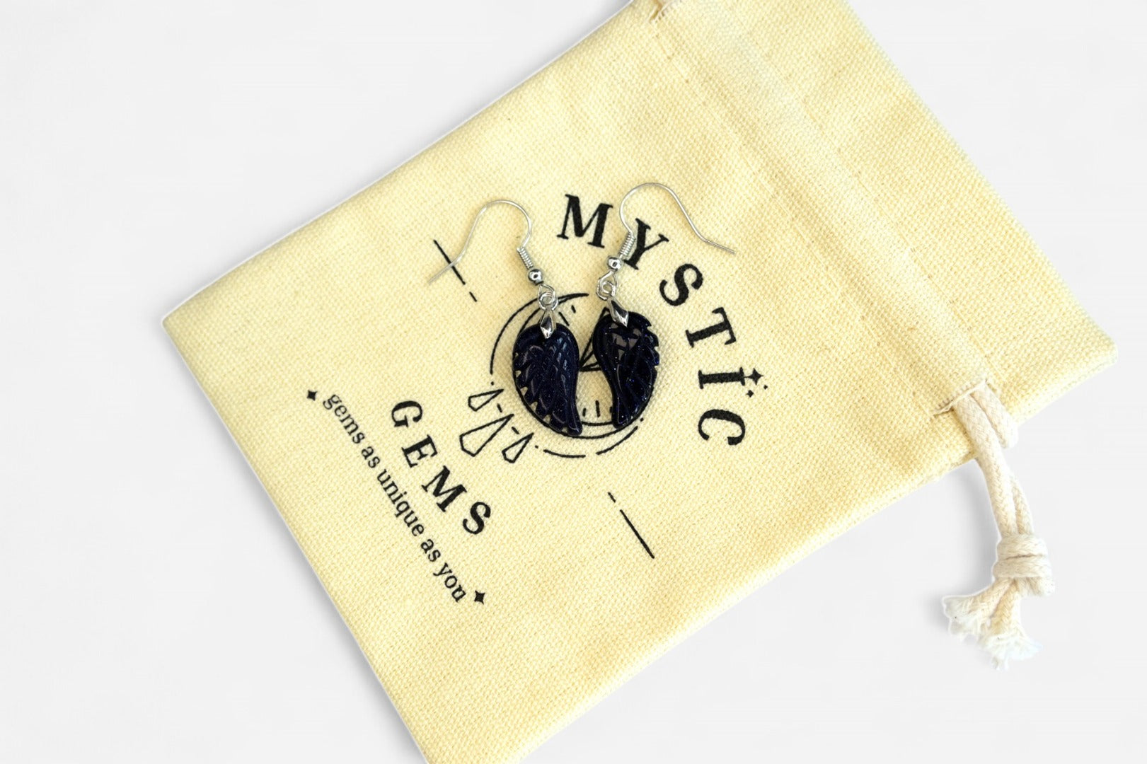 Blue Goldstone Small Angel Wing Manmade Gemstone Earrings with Pouch - Mystic Gems