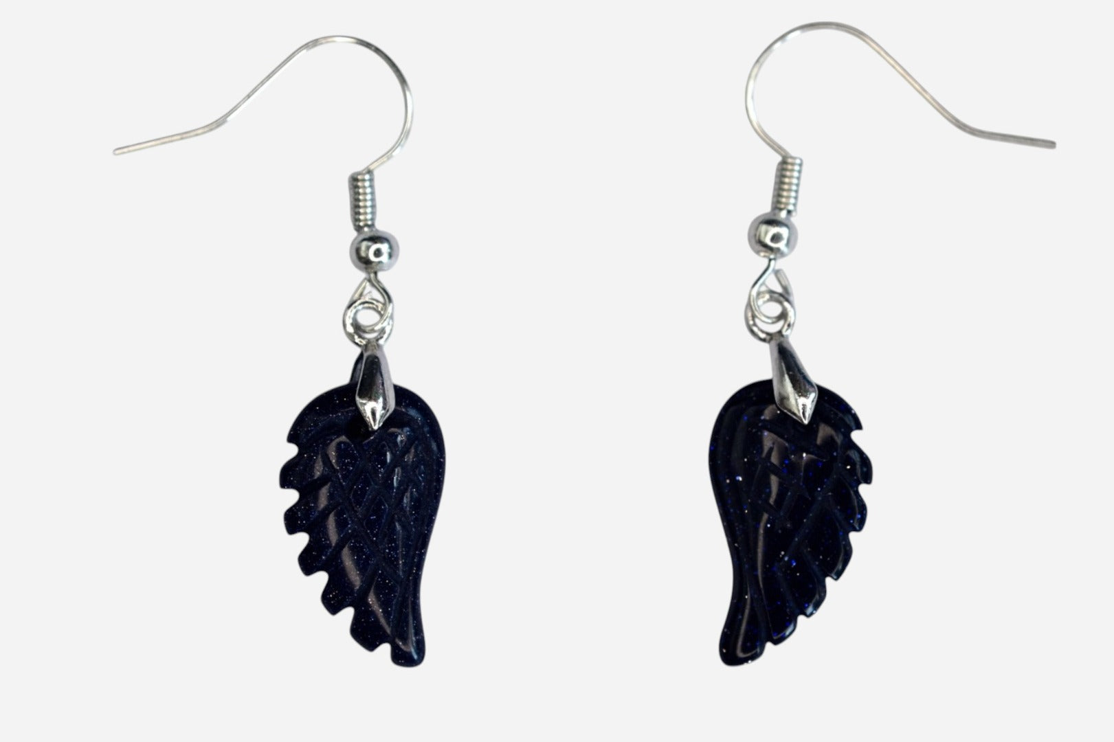 Blue Goldstone Small Angel Wing Manmade Gemstone Earrings with Pouch - Mystic Gems