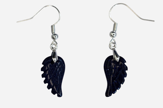 Blue Goldstone Small Angel Wing Manmade Gemstone Earrings with Pouch - Mystic Gems