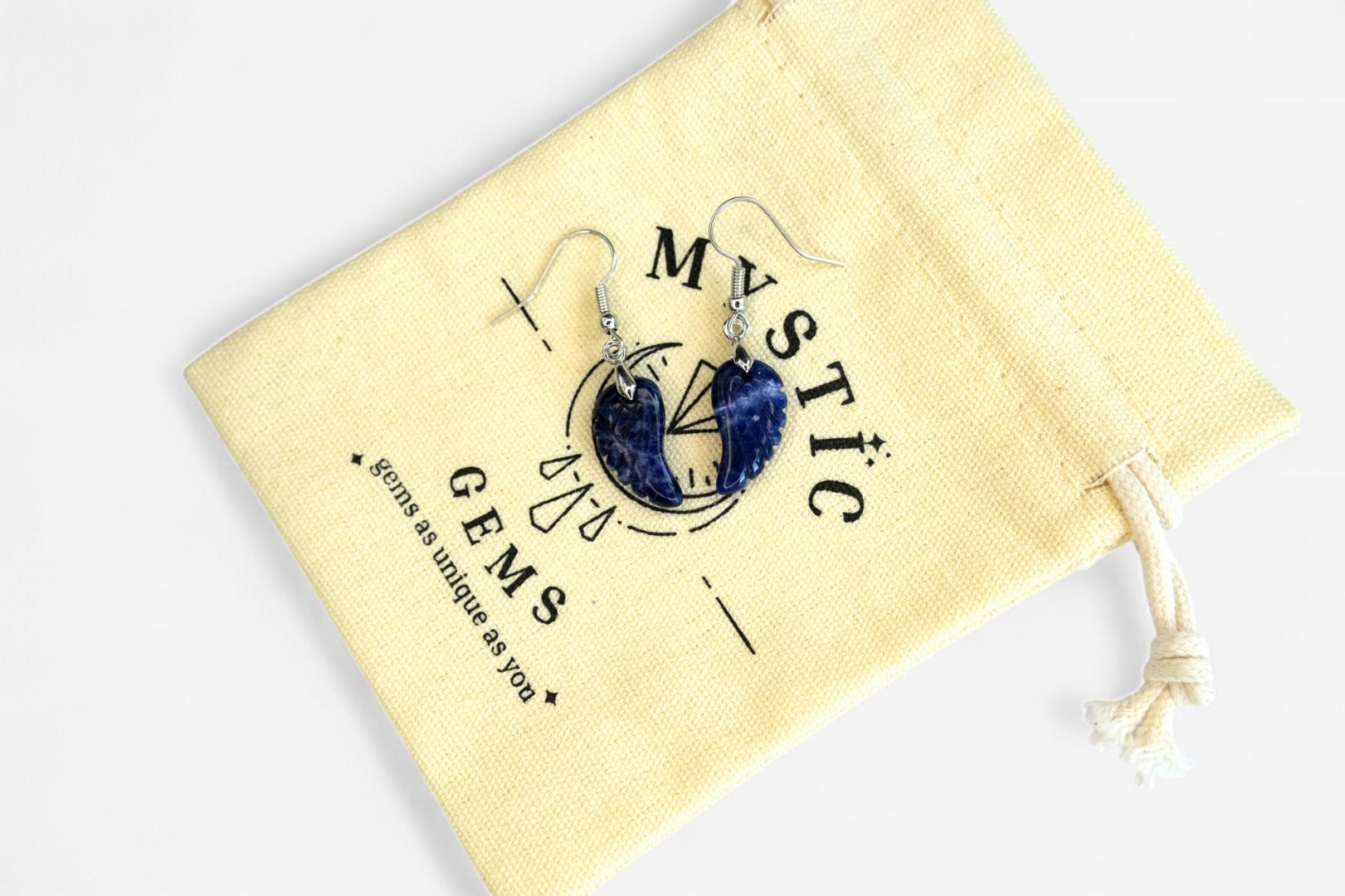 Sodalite Small Angel Wing Natural Gemstone Earrings with Pouch - Mystic Gems