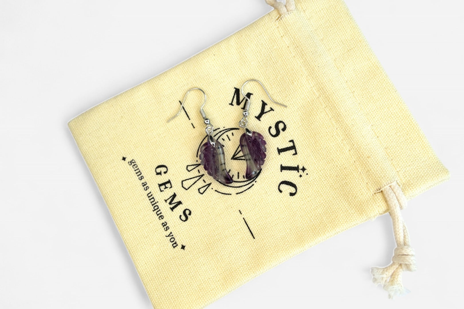 Multi Fluorite Small Angel Wing Natural Gemstone Earrings with Pouch - Mystic Gems