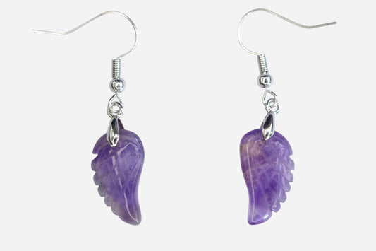 Amethyst Small Angel Wing Natural Gemstone Earrings with Pouch - Mystic Gems