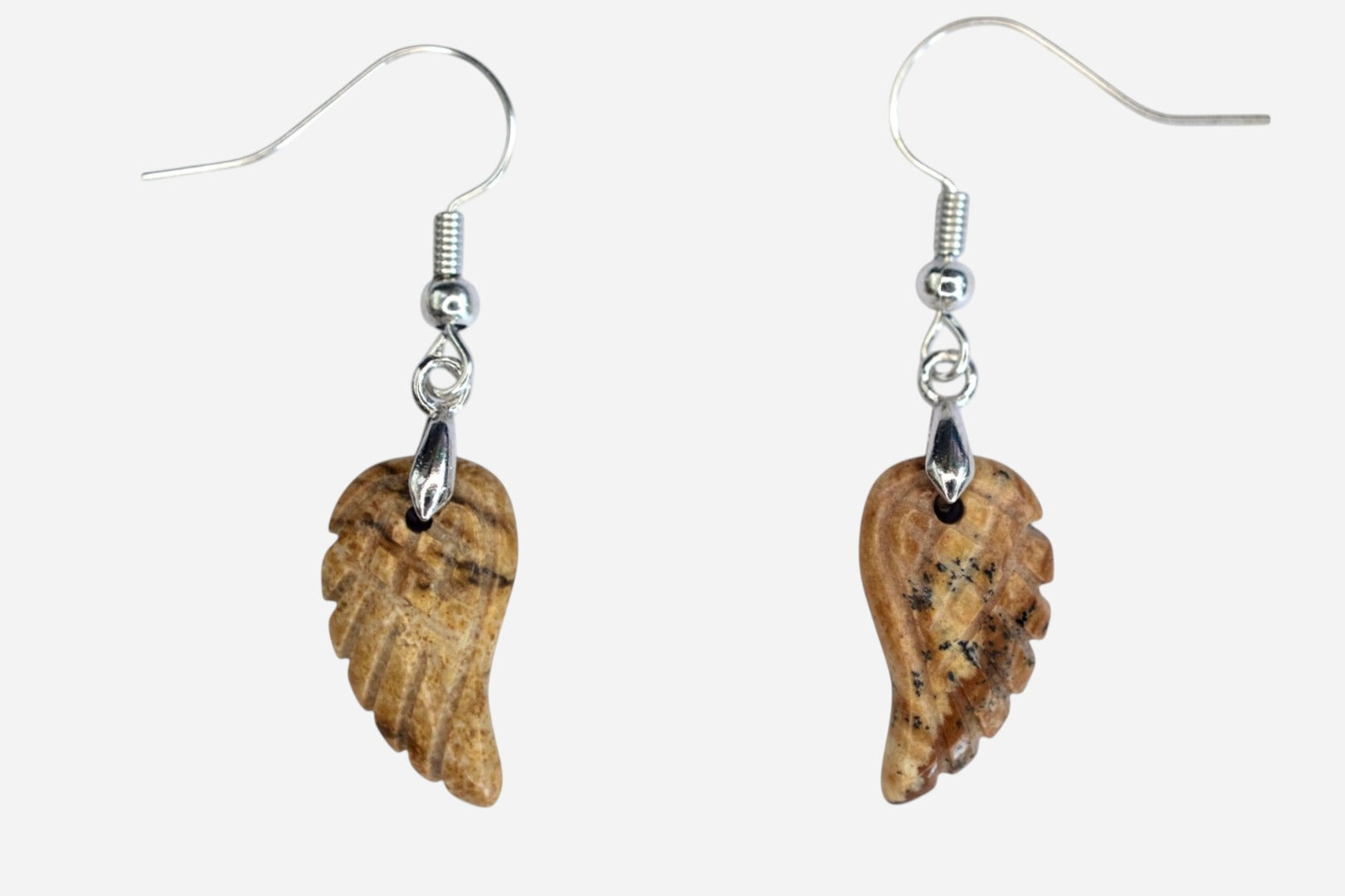 Picture Jasper Small Angel Wing Natural Gemstone Earrings with Pouch - Mystic Gems