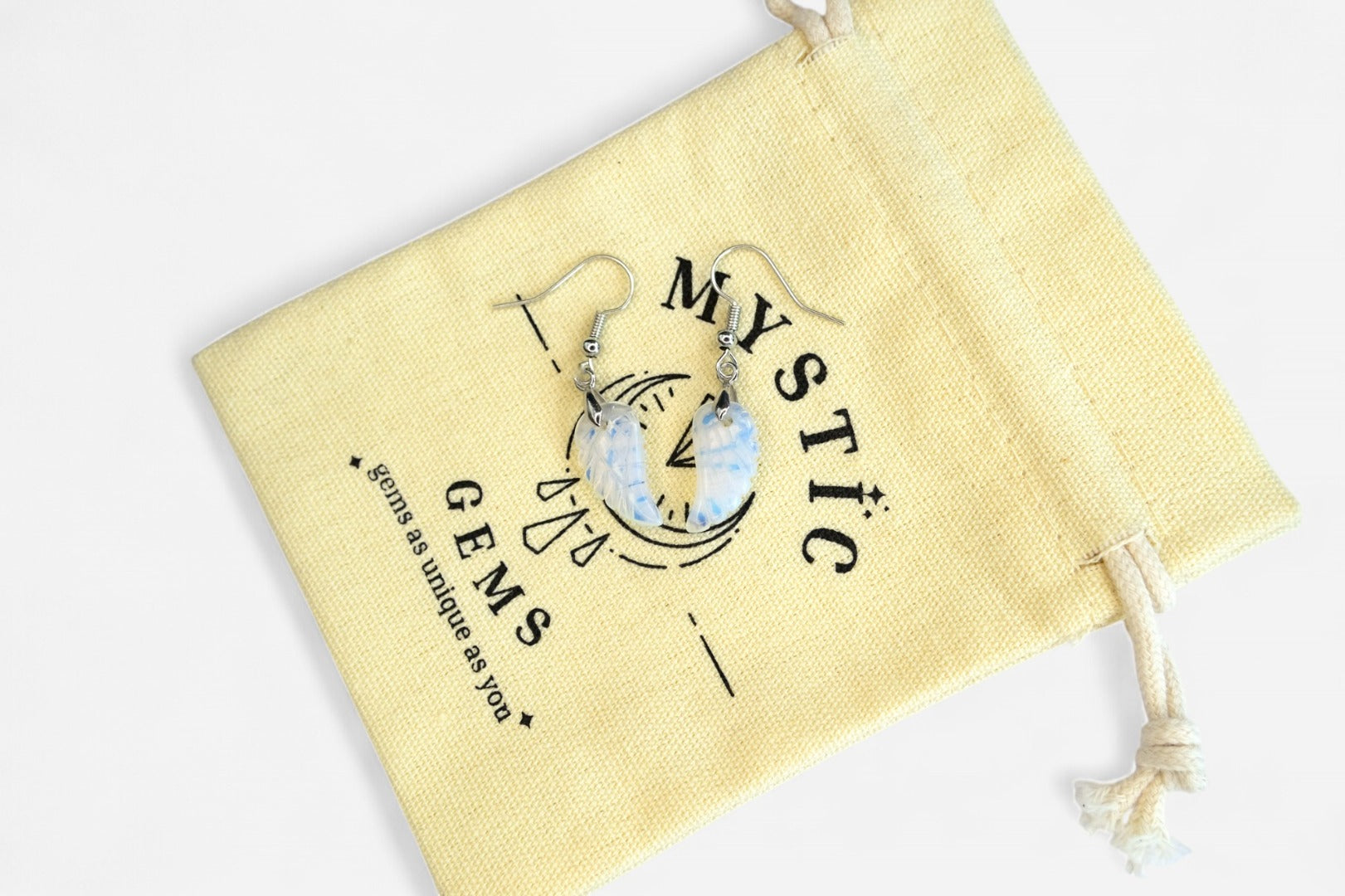 Opalite Small Angel Wing Manmade Gemstone Earrings with Pouch - Mystic Gems