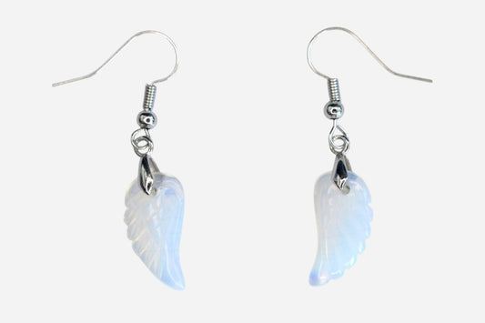 Opalite Small Angel Wing Manmade Gemstone Earrings with Pouch - Mystic Gems